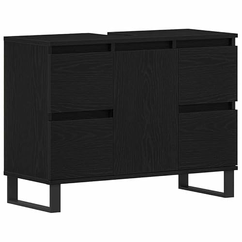 Eleganz Waschbeckenschrank Schwarz Eiche 80x33x60 cm - Schrank für Badezimmer aus Holzwerkstoff, platzsparend & stabil - Moderne Aufbewahrung für Handtücher und Pflegeprodukte von Eleganz