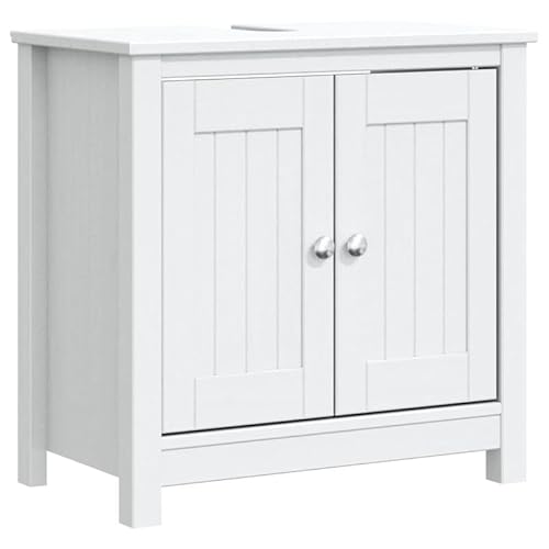 Eleganz Waschbeckenunterschrank Berg Weiß 60x34x59 cm aus massivem Kiefernholz - Stilvolles Badezimmermöbel-Set mit langlebiger Qualität und praktischem Stauraum für EIN aufgeräumtes Badezimmer von Eleganz