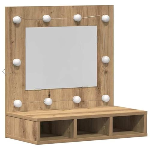 Eleganz Waschtisch mit Spiegel Eiche MDF - Badezimmer Schrank 60 x 31.5 x 62 cm - Stilvoll & Stauraum - Holz MDF - Perfekt für kleine Bäder von Eleganz