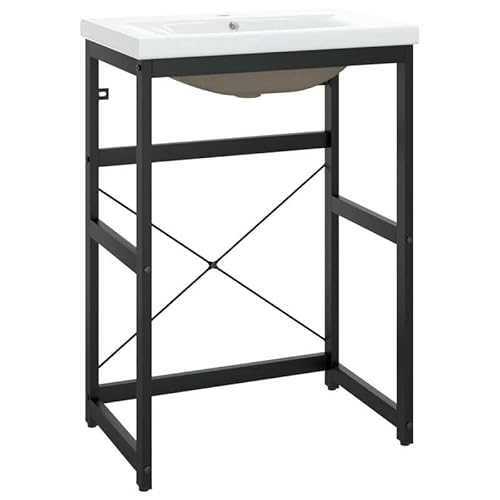 Eleganz Waschtischgestell mit Waschbecken - Modernes Badezimmer-Set aus pulverbeschichtetem Eisen, schwarz - Stabile & platzsparende Lösung für Gäste-WC oder Hauptbad von Eleganz