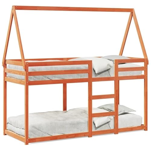 Etagenbett mit Dach aus Massivholz Kiefer - 75x190 cm wachsbran - Platzsparendes Hochbett für Kinderzimmer & kleine Räume von Eleganz
