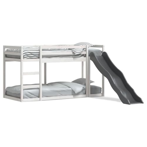 Etagenbett mit Rutsche & Leiter Weiß 90x200cm aus Massivholz Kiefer – Platzsparendes Kinderbett mit Spielrutsche für kleine Räume | Langlebig & Stabil von Eleganz