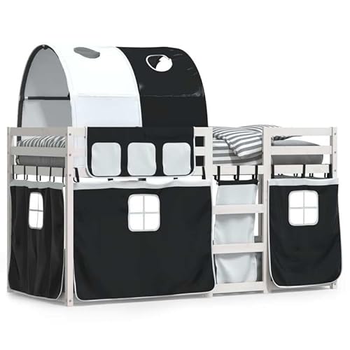 Etagenbett mit Vorhängen 90x200 cm - Weiß & Schwarz Kiefernholz - Platzsparendes Kinderbett für Kleinkinder & Geschwister - Stabiles Hochbett mit Sichtschutz für kleine Räume Etagenbett mit Vorhängen 90x200 cm - Weiß & Schwarz Kiefernholz - Platzsparendes Kinderbett für Kleinkinder & Geschwister - Stabiles Hochbett mit Sichtschutz für kleine Räume von Eleganz