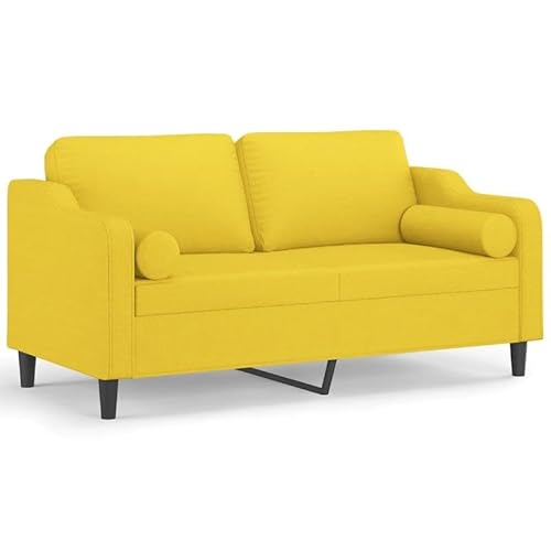 Futon Sofa 140 cm hellgelb mit Zierkissen - Bequemes 2-Sitzer-Sofa für Wohnzimmer, Schlafzimmer oder Büro - Stoffbezug pflegeleicht und langlebig von Eleganz