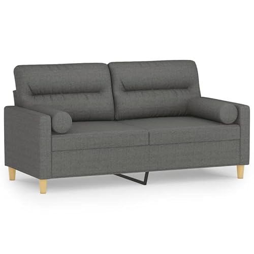 Futon Sofa 2-Sitzer 140 cm Dunkelgrau mit Zierkissen – Bequemes Stoffsofa für Wohnzimmer & kleine Räume, Langlebig & Stilvoll von Eleganz