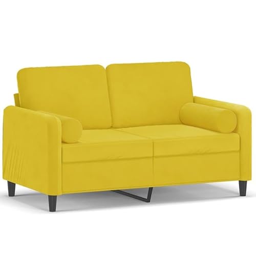 Futon Sofa 2-Sitzer mit Zierkissen | 120 cm Samt | Gelb | Kleiner Wohnraum | Bequem & Stilvoll | Ideal für Wohnzimmer oder Schlafzimmer von Eleganz