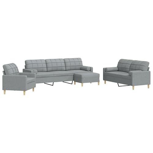 Futon Sofa Garnitur 4-TLG. mit Fußhocker & Dekokissen - Hellgrau Stoff, Modernes Wohnzimmer Set für kleine Räume, Bequem und Platzsparend Futon Sofa Garnitur 4-TLG. mit Fußhocker & Dekokissen - Hellgrau Stoff, Modernes Wohnzimmer Set für kleine Räume, Bequem und Platzsparend von Eleganz