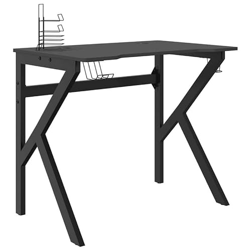 Gaming-Schreibtisch mit K-Gestell Schwarz 90x60x75 cm - Hochwertiger Holzwerkstoff & Eisen - Perfekt fürs Großraumbüro - Stabile und Moderne Arbeitsplätze von Eleganz