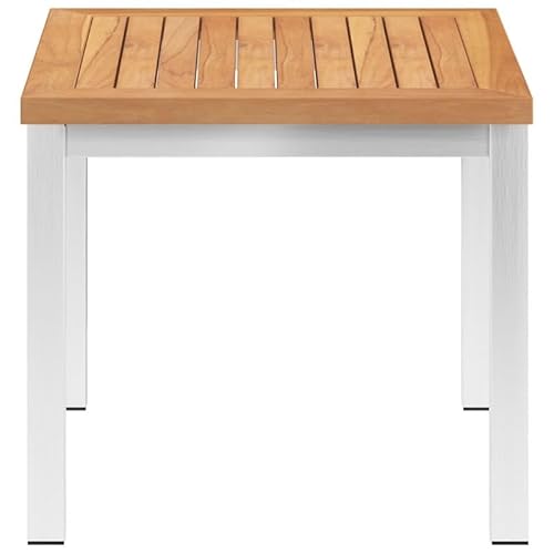 Garten-Beistelltisch aus massivem Teakholz & Edelstahl 304 | 45 x 45 x 38 cm | Langlebig & Wetterfest | Perfekter Terrassen- und Balkontisch | Modernes Design für Outdoor-Bereiche von Eleganz