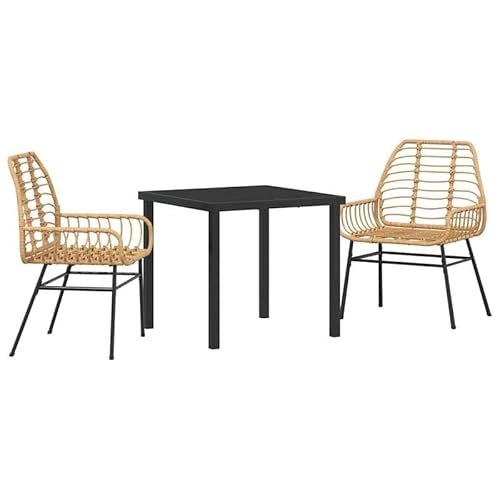 Garten Essgruppe 3-teilig aus Poly-Rattan - Esszimmer Set für Terrasse & Balkon - Wetterfest & pflegeleicht - Modernes Design - Braun von Eleganz