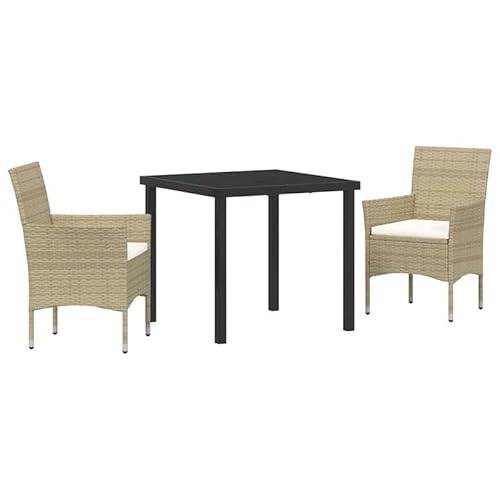 Garten Essgruppe 3-teilig mit Kissen - Beige Poly Rattan Sitzgruppe für Terrasse und Balkon - Wetterfest und pflegeleicht - Gemütliche Outdoor Möbel Garten Essgruppe 3-teilig mit Kissen - Beige Poly Rattan Sitzgruppe für Terrasse und Balkon - Wetterfest und pflegeleicht - Gemütliche Outdoor Möbel von Eleganz