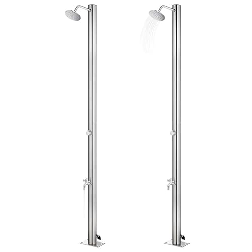 Gartendusche Edelstahl 220 cm mit Grauer Bodenplatte - Outdoor Dusche für Pool & Whirlpool - Langlebig & Wetterbeständig - Perfekt für Garten, Terrasse oder Camping von Eleganz