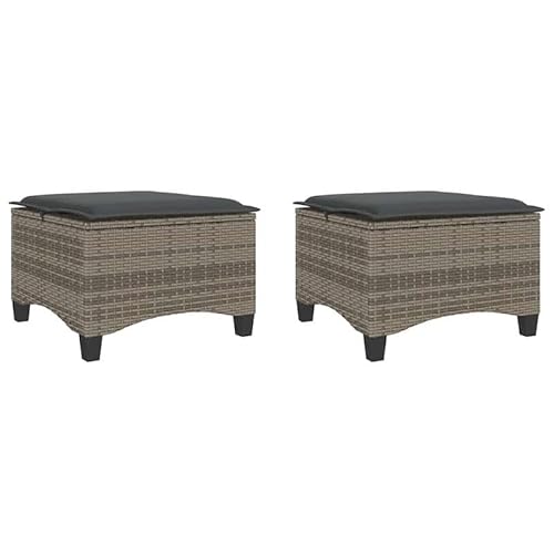Gartenhocker 2 Stück mit Kissen – Graue Poly Rattan Sitzhocker für Garten, Terrasse und Balkon – Leicht & Wetterfest – Komfortables Sitzen im Freien von Eleganz