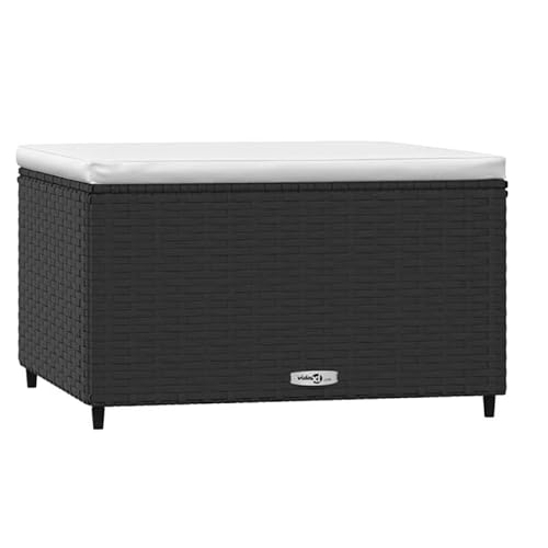 Gartenhocker Schwarz mit Kissen aus Poly Rattan – Bequemer & Wetterfester Hocker für Terrasse, Balkon oder Garten – Leicht & Strapazierfähig von Eleganz