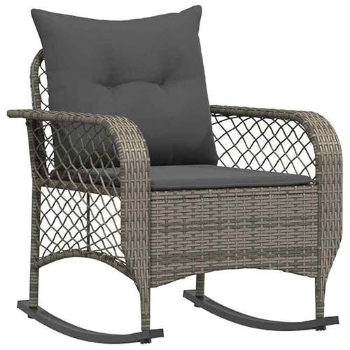 Gartenschaukelstuhl mit Kissen – Grauer Poly Rattan Schaukelstuhl für Garten, Terrasse oder Balkon – Bequem & Wetterfest – Ideal zum Entspannen von Eleganz