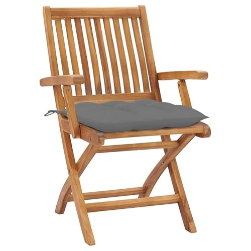 Gartenstühle 2er Set aus massivem Teakholz mit grauen Kissen - langlebige Gartensitzmöbel mit wasserbasiertem Lack für Terrasse oder Garten von Eleganz