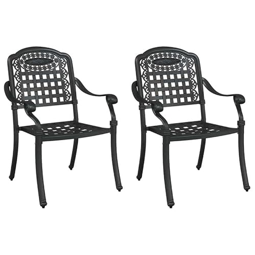 Gartenstuhl 2er Set Schwarz aus Aluminium - Leicht & Wetterfest - Perfekt für Garten, Terrasse und Balkon - Modernes Design 55 x 56,5 x 91cm von Eleganz