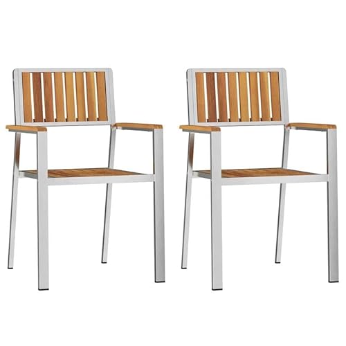 Gartenstuhl 2er Set aus Massivholz Akazie - Braun, 56 x 54,5 x 87cm - Langlebig & Wetterfest - Perfekte Gartenmöbel für Terrasse & Balkon von Eleganz