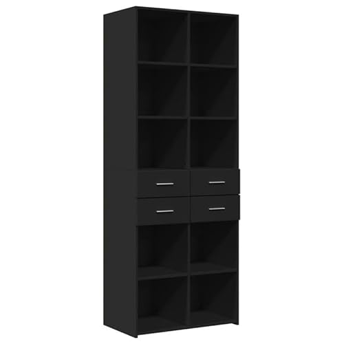 Highboard Schwarz 70x42,5x185 cm - Modernes Wohnzimmermöbel aus Holzwerkstoff | Stauraumlösung für Kleidung & Deko | Ideal für kleine Räume & Minimalismus von Eleganz