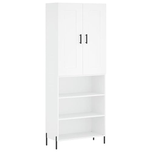 Highboard Weiß 69,5x34x180 cm aus Holzwerkstoff - Modernes Wohnzimmermöbel Set mit Stauraum für Kleidung & Deko - Platzsparend für kleine Wohnungen von Eleganz