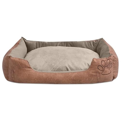 Hundebett mit Kissen – Kuschelweiches Hundebett aus Kunstpelz & PU Kunstleder, Größe L Beige – Bequemes Schlafkissen für Hunde, Pflegeleicht & Langlebig – Ideal für Hundebox, Körbchen oder Wohnung von Eleganz
