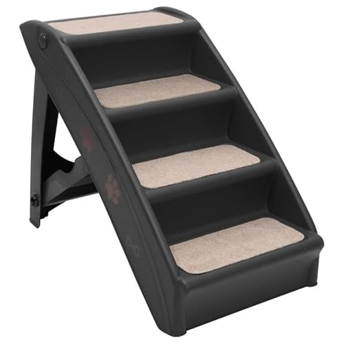 Hundetreppe klappbar - Leichte PP & Filz Treppe für Hunde bis 30 kg - Perfekte Haustiertreppe für Bett oder Sofa - Schwarz 62x40x49,5 cm von Eleganz