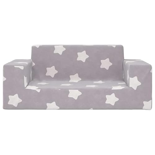 Kindersofa 2-Sitzer Hellgrau mit Sternen - Weicher Plüsch (100% Polyester) - Bequemes Kinderzimmer Möbelstück für Kleinkinder von Eleganz
