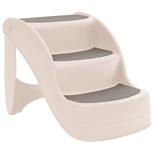 Klappbare Hundetreppe mit 3 Stufen aus Kunststoff - Leicht & platzsparend für kleine Räume - Ideal für ältere Hunde oder Haustiere mit Gelenkproblemen - Creme 50x38x38 cm von Eleganz