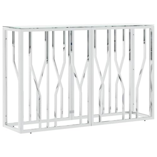 Konsolentisch aus Edelstahl und Hartglas in weißer Marmor-Optik - Moderner Wohnzimmertisch für kleine Räume, 110x30x70 cm von Eleganz