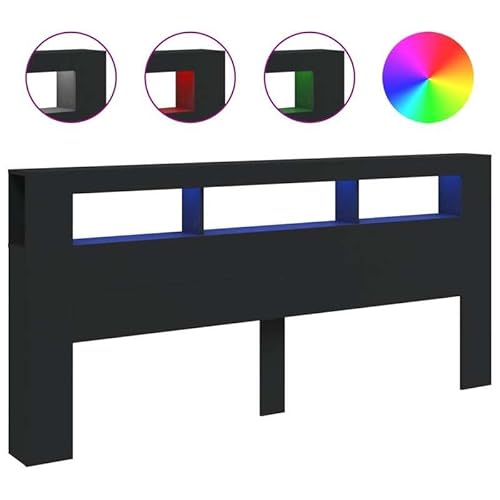 -Kopfteil aus Holzwerkstoff - Modernes Kopfteil für Betten in Schwarz (220x18,5x103,5 cm) - Stilvolles Design mit -Beleuchtung - Perfekt für Schlafzimmer & Gästezimmer von Eleganz