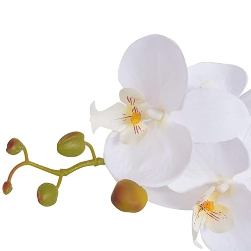 Künstliche Orchidee mit Topf 65 cm Weiß - Kunstpflanze aus Kunststoff & Eisendraht für Wohnzimmer, Büro oder Balkon - pflegeleicht & langlebig - perfekte Deko für Moderne Räume von Eleganz