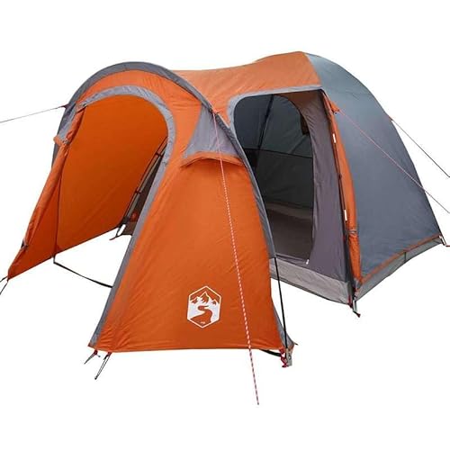 Kuppelzelt Pavillon mit Fiberglasverstärkung – Grau & Orange 384x254cm – Leichtes Polyester-Taffeta & PE-Gewebe – Ideal für Garten, Camping & Outdoor-Events von Eleganz
