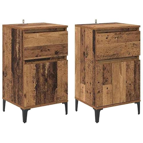 Nachttisch 2er Set aus Altholz 40 x 35 x 70 cm - Holzwerkstoff Nachtkommode rustikal für Schlafzimmer, langlebig & platzsparend von Eleganz