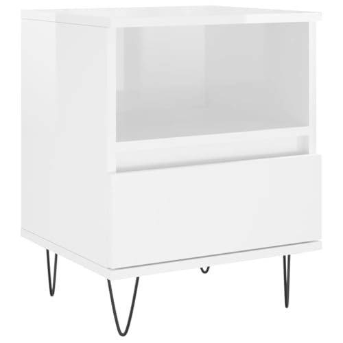 Nachttisch Hochglanz-Weiß 40x35x50 cm aus Holzwerkstoff & Metall - Moderner Beistelltisch mit Stauraum für Schlafzimmer & kleine Wohnungen von Eleganz