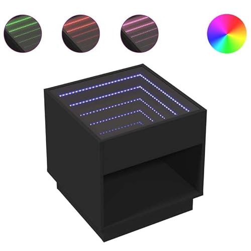 Nachttisch mit Infinity- - Moderner Beistelltisch für Schlafzimmer & Wohnzimmer - 50x50x50 cm Schwarz - Energiesparende -Beleuchtung - Stilvolles Design für eine gemütliche Atmosphäre von Eleganz