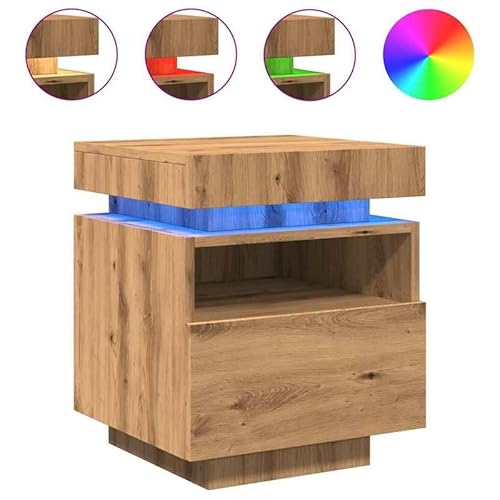 Nachttisch mit -Leuchten - Moderner Beistelltisch in Artisan-Eiche (40x39x48,5 cm) - Schlafzimmer Komfort mit integrierter Beleuchtung für stilvolle Atmosphäre von Eleganz