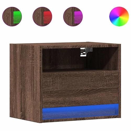 Nachttisch mit -Leuchten - Schlafzimmer Sideboard in Brauner Eichen-Optik, Moderner Wand-Nachttisch mit Beleuchtung für Kleine Räume von Eleganz