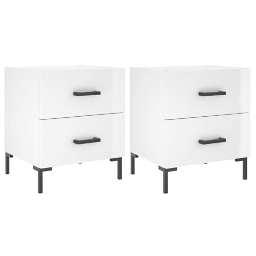Nachttische 2 STK. Hochglanz-Weiß 40x35x47,5 cm aus Holzwerkstoff & Eisen - Modern & Langlebig für Schlafzimmer & Gästezimmer von Eleganz