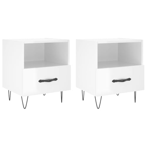 Nachttische 2 STK. Hochglanz-Weiß 40x35x47,5 cm aus Holzwerkstoff & Eisen - Modern & Langlebig für Schlafzimmer & Kleine Räume von Eleganz