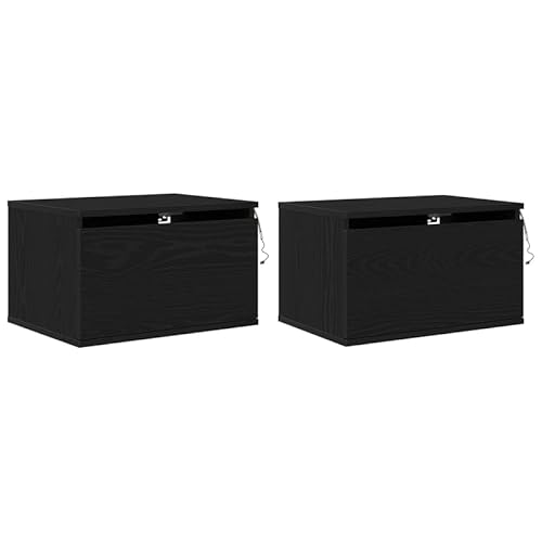 Nachttischlampe 2er Set aus Holzwerkstoff - Wandmontage in Schwarz Eiche, modern & platzsparend für Schlafzimmer & Wohnbereich von Eleganz