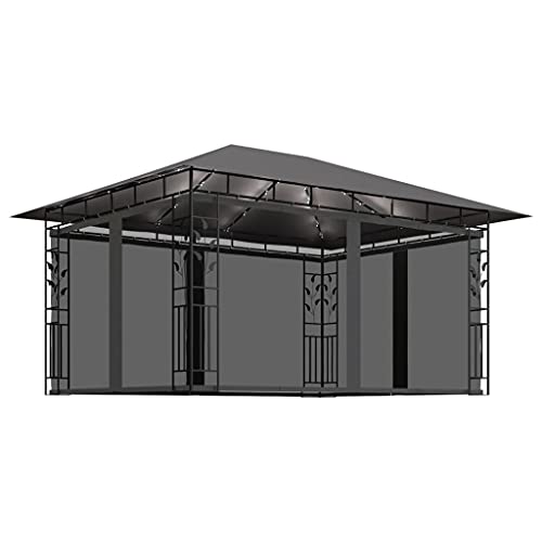 Pavillon mit Moskitonetz & LED-Lichterkette 4x3x2,73m Anthrazit - Pulverbeschichteter Stahl & 100% Polyester - Ideal für Garten, Camping & Outdoor Pavillon mit Moskitonetz & LED-Lichterkette 4x3x2,73m Anthrazit - Pulverbeschichteter Stahl & 100% Polyester - Ideal für Garten, Camping & Outdoor von Eleganz
