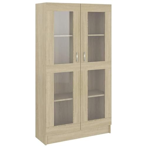 Regal Vitrinenschrank Sonoma-Eiche 82,5x30,5x150 cm aus Holzwerkstoff & Glas - Modernes Regalsystem für Wohnzimmer, Küche oder Flur - Stabile Aufbewahrung & Elegante Präsentation von Eleganz