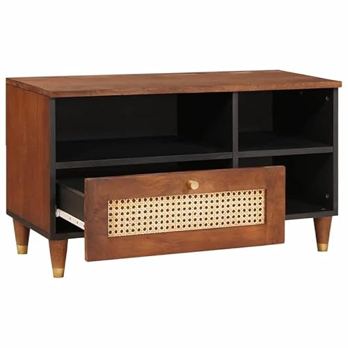 Regalsystem Medienlagerungsschrank aus Rohr & massivem Mangoholz 80x33.5x46 cm - Stilvoll & stabil für Büro, Wohnzimmer oder Lager von Eleganz