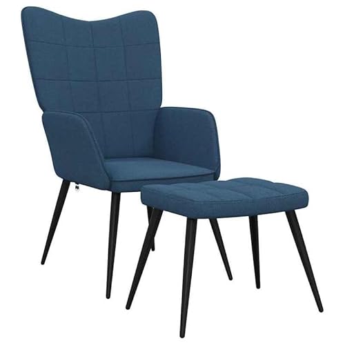 Relaxsessel mit Hocker – Blauer Stoff Sessel für Wohnzimmer & Garten, Bequemer Sessel mit Fußhocker für Entspannung, Langlebig und Gemütlich von Eleganz