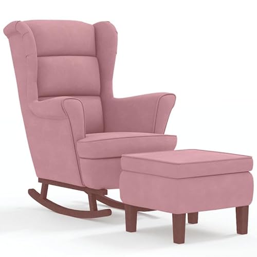 Schaukelsessel mit Hocker – Rosa Samt & Holzbeinen – Bequemer Schaukelstuhl für Wohnzimmer & Garten – Moderner Designstuhl für Entspannung von Eleganz
