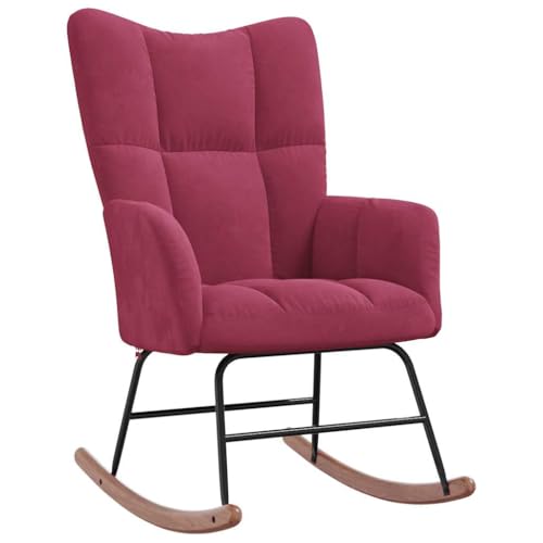 Schaukelstuhl Ottomane in Weinrot Samt - Bequemer Schaukelstuhl für Wohnzimmer oder Garten, Luxus Design mit weichem Veloursstoff, Ideal zum Entspannen von Eleganz