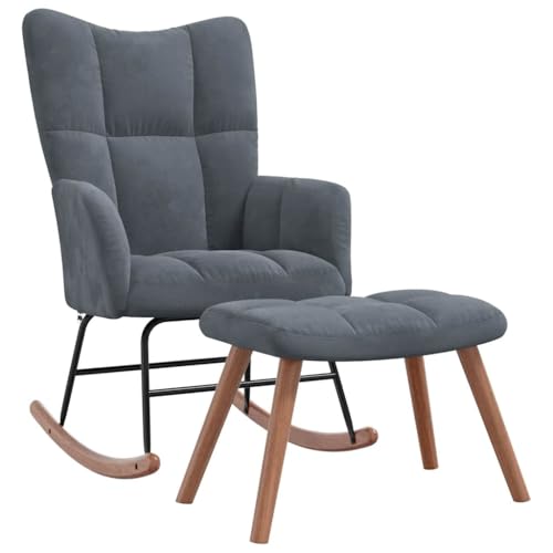 Schaukelstuhl mit Hocker Samt Dunkelgrau - Bequemer Ottomansessel für Wohnzimmer & Balkon, Langlebig & Gemütlich, Ideal zum Entspannen von Eleganz