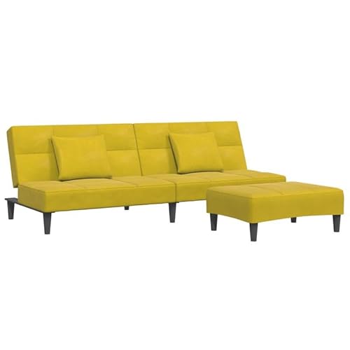 Schlafsofa 2-Sitzer mit Fußhocker – Gelb Samt, Platzsparendes Sofa für Wohnzimmer & Gästezimmer, Bequem & Langlebig aus Holz & Kunststoff von Eleganz