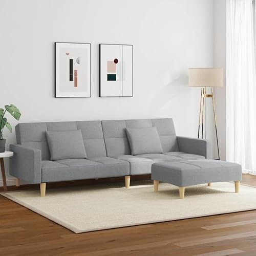 Schlafsofa 2-Sitzer mit Fußhocker Hellgrau Stoff - Futon für Wohnzimmer & Gastbereich, komfortabel & platzsparend, ideal für kleine Räume von Eleganz