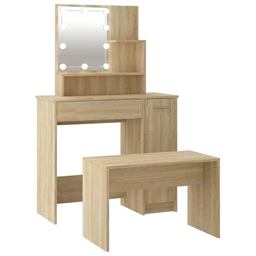 Schminktisch-Set Sonoma-Eiche Holzwerkstoff & Acryl - Modernes Schlafzimmermöbel-Set mit Beleuchtung, Stauraum & Spiegel - Elegant & Funktional Schminktisch-Set Sonoma-Eiche Holzwerkstoff & Acryl - Modernes Schlafzimmermöbel-Set mit Beleuchtung, Stauraum & Spiegel - Elegant & Funktional von Eleganz